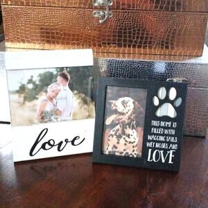2 LOVE Picture Frames for Family & Dog Wooden Wood Tabletop Home Office Desk